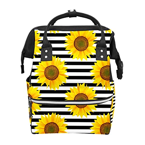 FCZ Backpack Diaper Bag Durable Shoulder Bag Mom Dad Diaper Backpack Lightweight Large Capacity Travel Daypack-Stipes Sunflower