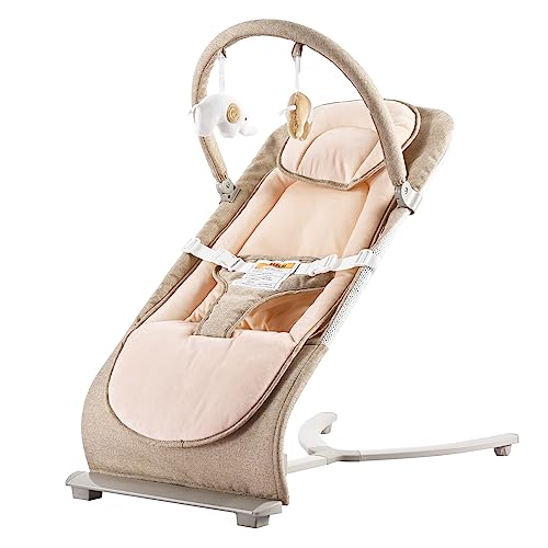 Bouncy Seat for Babies 0-6 Months Portable Baby Bouncer with 3-Point Harness, Infant Bouncer Seat Khaki