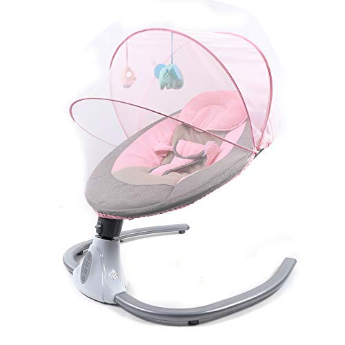 Baby Swings for Infants, Portable Foldable Automatic Baby Swing 4-Speeds with Music Speaker, Remote Control, Netting, Hanging Toys, Seat Cover, Pillow, Baby Bouncers for Infants 0-12 Months (Pink)