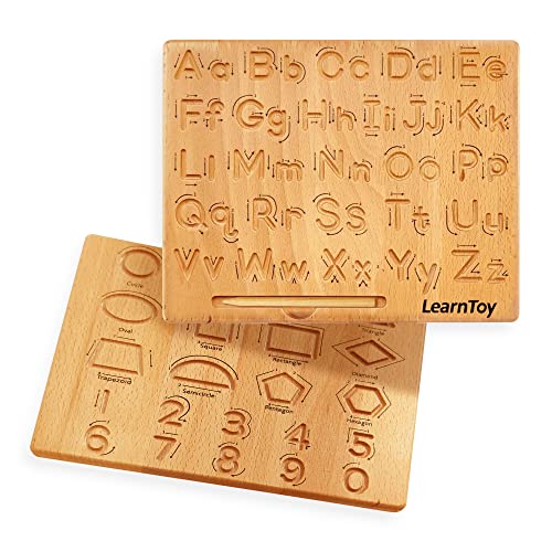 LearnToy Montessori Wooden Alphabet Tracing Board – Educational Toy for Kids – Fine Motor Skills Development – Double-Sided Writing Practice – Ideal Gift for Preschool 3-5 Years Old.