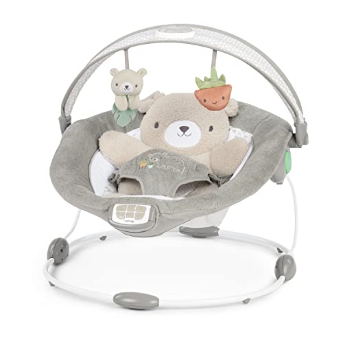 Ingenuity InLighten Baby Bouncer Seat with Light Up-Toy Bar and Bunny Tummy Time Pillow Mat – Nate, Newborn and up