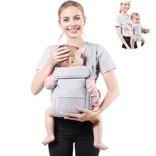 Shiaon Baby Carrier Newborn to Toddler, Cozy Baby Wrap Carrier(7-30lbs), Easily Adjustable Toddler Carrier, Lightweight Baby Holder Carrier, Baby Sling Carrier, All Positions Baby Chest Carrier, Grey