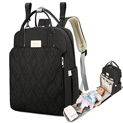 ZIOSINM Diaper Bag, Baby Diaper Bag Backpack with Changing Pad & Bottle Insulation Bag, Waterproof Diaper Backpack (black)