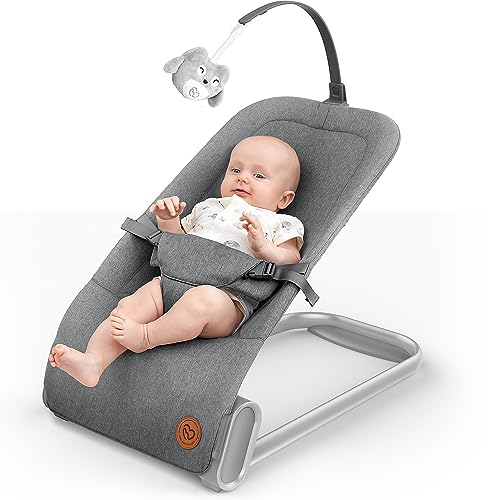 Baby Bouncer Seat for Infants, BabyBond Baby Bouncer with Sturdy Base, Portable Bouncer for Babies with Soothing Vibrations (Grey)