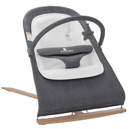 Luxury Baby Bouncer Seat for Infants with Wood Accents – Newborn Bouncer for Babies 0-6 Months Up to 20 lbs – Portable Infant Bouncer – Baby Bouncer Chair – Bouncy Infant Seat with Removable Bar