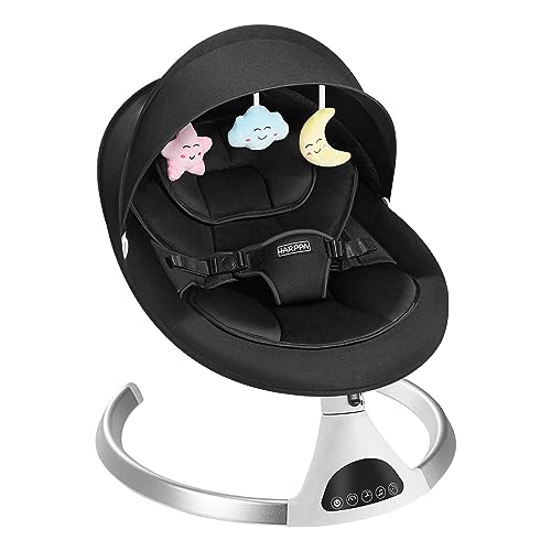 HARPPA Electric Baby Swing for Infants to Toddler, Portable Babies Swinger for Newborn Boy and Girls with 5 Swing Speed, Remote Control Music Speaker with 12 Preset Lullabies Enabled Bluetooth Black