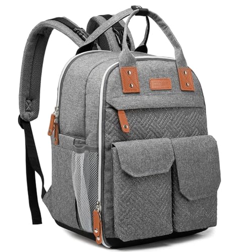 MIYCOO Diaper Bag Backpack – Large Baby Essentials Bag for Boys & Girls – Waterproof Travel Diaper Backpack Unisex, Grey