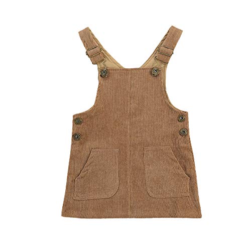 YURIO Infant Toddler Baby Girl Fall Winter Outfits Corduroy Strap Pocket Bib Overalls Dress Pinafore Suspender Skirt (Coffee, 2-3Years)