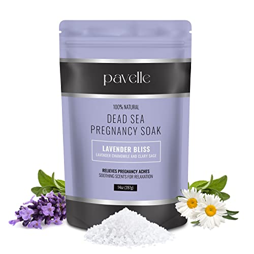 Pavelle Dead Sea Pregnancy Soak 100% Natural Relaxing Bath Salts & Pure Magnesium Flakes for Women Self Care, Pregnancy Aches, Pains & Morning Sickness Made in The USA Lavender Bliss, 14oz