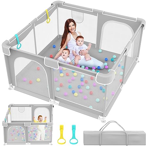 Baby Playpen, Playpen for Babies with Breathable Mesh and Zipper Gates, Indoor & Outdoor Play Pens for Kids Activity Center with Anti-Slip Base, Sturdy Safety Playpen, Kid’s Fence for Infants