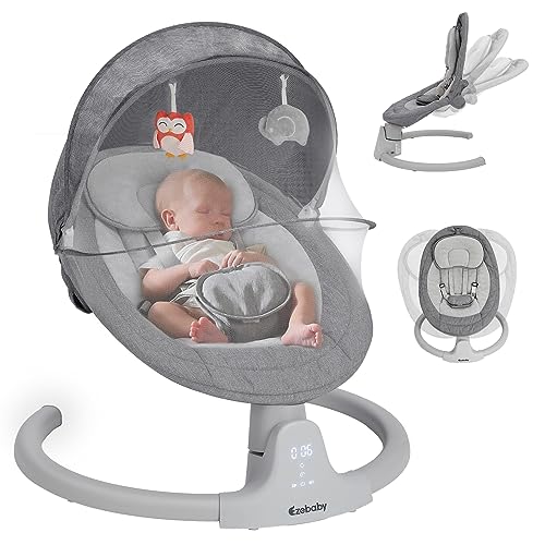 Ezebaby Baby Swings for Infants, Portable Baby Swing for Newborn, with Remote Control, 5 Swing Amplitudes, 3 Seat Positions, 5 Point Harness Belt, Preset Lullabies – Infant Swing for Baby 0-6 Month