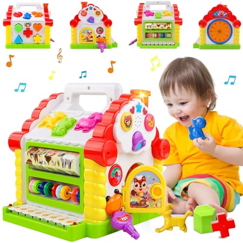 Toys for 1 Year Old Girl Birthday Gift Montessori Toddlers Toys Age 1-2 with Sound/Lights/Music/Blocks/Animals 6 in 1 Multi-Functional House Early Educational Boy Baby Girl Toys 12-18 Months Christmas