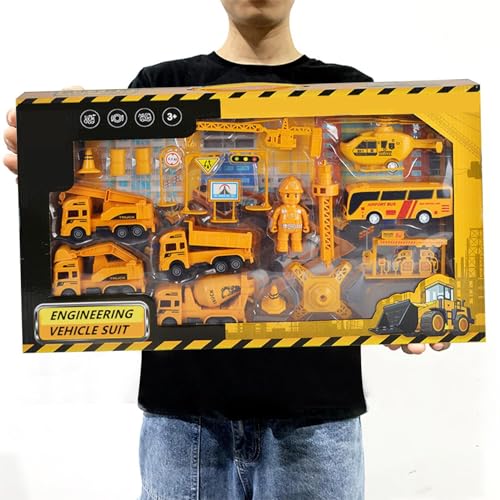 Kids Construction Vehicles Playset – Excavator, Dump Truck, Cement, Fashion Educational Engineering Toy Set Birthday Gift for 3+ Year Old Boy (17 Pcs)