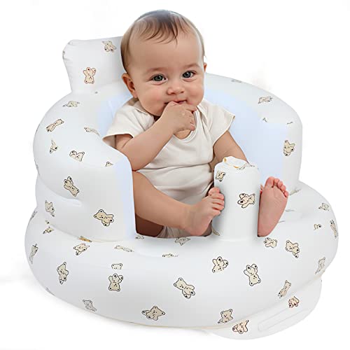 EKEPE Inflatable Baby Seat for Babies 3 Months & Up, Baby Floor Seats for Sitting Up, Baby Seats for Infants, Blow Up Baby Chair with Built in Air Pump – Bear