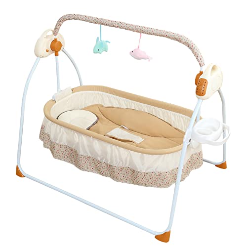 Foldable Baby Cradle Swing, Bluetooth Electric Auto-Swing Baby Cradle Crib, Adjustable 5 Speed Infant Rocking Chair Bed with Remote Control for 0-18 Months Newborn