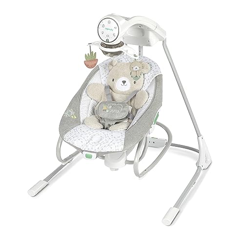 Ingenuity InLighten Soothing Swing & Rocker – Vibrating Swivel Infant Seat, Soothing Sounds, Lights – Nate