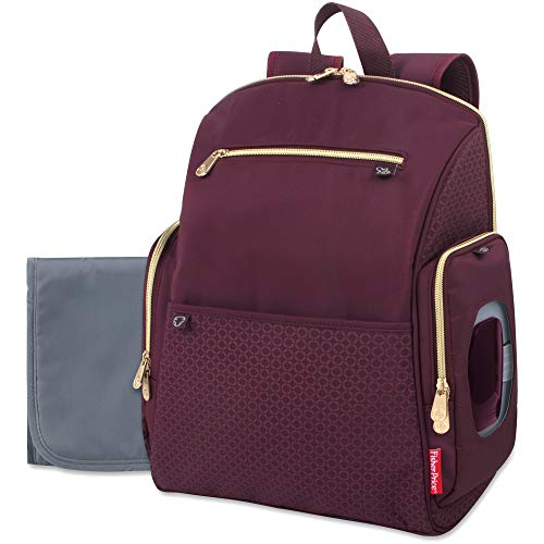 Fisher-Price Fastfinder Gemma Diaper Bag Backpack with Portable Changing Pad, Wipes Dispenser (Burgundy)