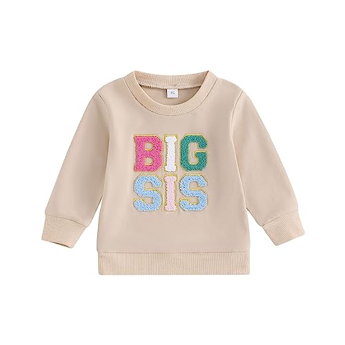 Ayalinggo Toddler Baby Girl Boy Matching Clothes Big/Lil Sis/Bro Crewneck Sweatshirt Romper Onesie Sister Brother Outfits (as1, age, 4_years, 5_years, Beige BIG SIS)