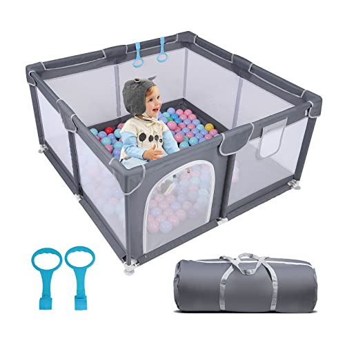 Baby Playpen for Toddler, Large Baby Playard, Babys Fence Play Area, Indoor & Outdoor Playard for Babies Kids Activity Center with Gate, Sturdy Safety Play Yard with Soft Breathable Mesh(Gray,50”×50”)