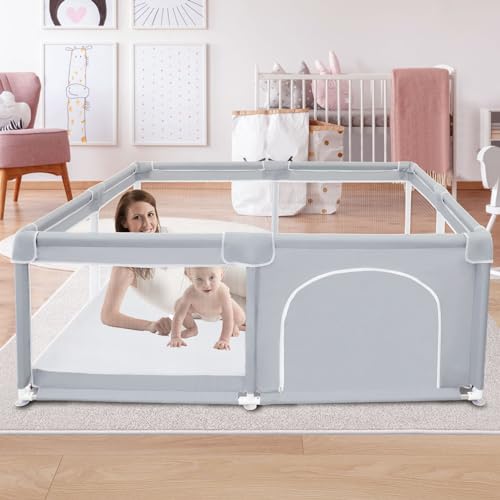 Fshibila Baby Playpen Small Baby Play Pen 50 x 50 inch, Baby Playard for Babies and Toddlers, Baby Fence Play Pens for Indoor & Outdoor, Sturdy Safety Play Yard with Soft Breathable Mesh