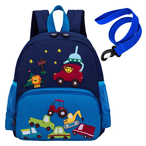 willikiva Cute Zoo Little 3d Backpack Kids Backpack for Boys and Girls Toddler Backpack Waterproof Preschool Safety Harness Leash (Blue Car Small Size,Age 1-2)