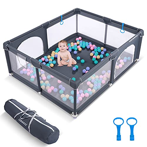 Baby Playpen 72” x 59”, CONMIXC Extra Large Playpen for Babies and Toddlers, Baby Gate Playpen, Baby Playyard, Baby Fence Play Area, Kids Activity Center with Gate Dark Gray