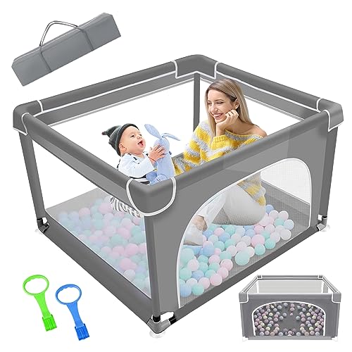 Baby Playpen,Playpen for Babies and Toddlers,Baby Play Yards Indoor,Safety Play Yard for Babies with Soft Breathable Mesh,No Gaps Playpen for Babies, Small Baby Playpens(36”×36”,Grey)