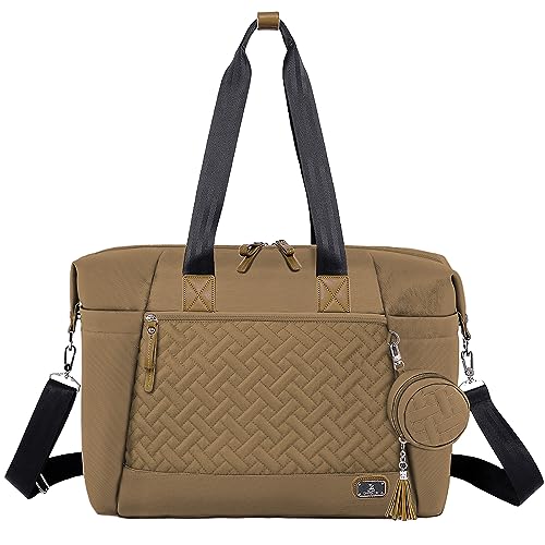 Dikaslon Diaper Bag Tote, Large Travel diaper tote for Mom and Dad, Multifunction baby tote bag for Boys and Girls with Pacifier Case and Changing Pad, Khaki