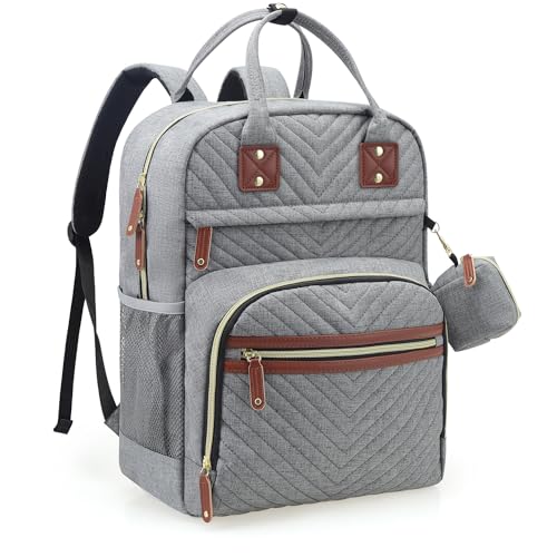 Tuwubi Diaper Bag Backpack,Baby Essentials Travel Tote Bag, Multi function Waterproof Backpacks,Travel Essentials with Stroller Straps & Pacifier Case – Grey