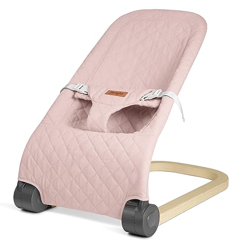 Jimglo Baby Bouncer, Portable Infant Bouncer Seat for Babies, Newborn Bouncy with Mesh, Foldable, Pink