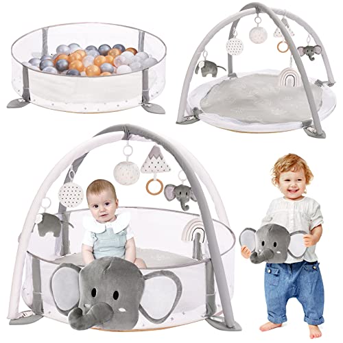 5-in-1 XL Large Baby Gym & Ball Pit, Play Mat & Play Gym, Combination Baby Activity Gym with Milestone Cards for Sensory Exploration and Motor Skill Development, Balls are not Included