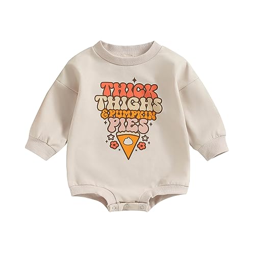 FOCUSNORM Halloween Newborn Baby Girl Outfit Toddler Ghost Pumpkin Sweatshirt Romper Long Sleeve Onesie Infant Fall Clothes (Apricot Pumpkin, 6-12 Months)