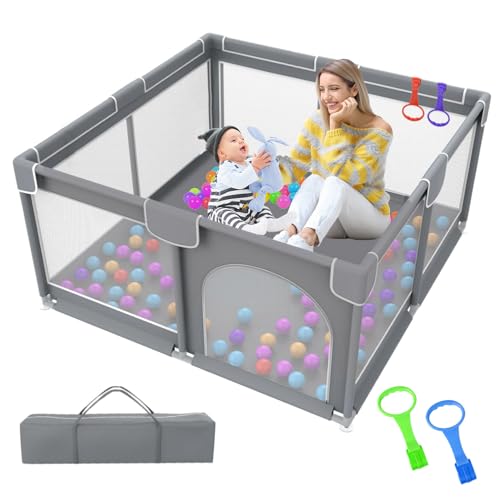 Baby Playpen,Playpen for Babies and Toddlers,Large Baby Play Yards Indoor & Outdoor,Safety Playard for Babies with Soft Breathable Mesh,No Gaps Medium Play pens for Babies and Toddlers(50”×50”,Grey)