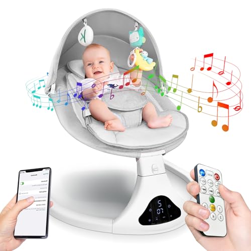 Soothing Baby Swing for Infants – Electric Motorized Baby Rocker for Newborns with Multiple Speeds Remote Control, Indoor & Outdoor Use – Perfect for 0-9 Months,Bluetooth Music, 12 Preset Lullabies