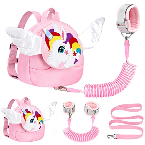 Accmor Toddler Harness Backpack Leash, Cute Unicorn Kid Backpacks with Anti Lost Wrist Link, Mini Child Harness Leash Walking Wristband Rope Baby Protection Belt for Girls (Light Pink)