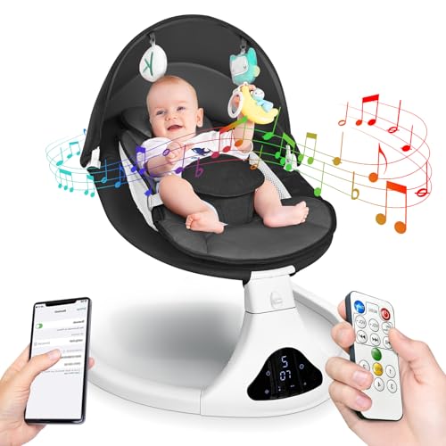 Portable Baby Swing for Infants, Electric Swing for Newborn with Remote Control Indoor Baby Rocker with 5 Sway Speeds,12 Preset Music and Bluetooth for 0-6 Months.