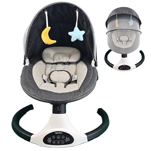 Baby Swing for Infants, Bluetooth Music Speaker 5 Speeds and Remote Control The Five-Point Seat Belt Baby Swings Chair with 2 Toys (Gray)