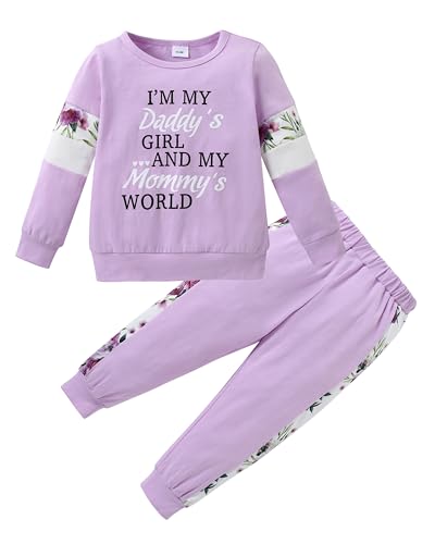 YALLET Toddler Girl Clothes 1-5T Infant Girls Fall Winter Outfits, Long Sleeve Prints Sweatshirts +Pant 2PCS Baby Clothing(Purple, 4-5T)