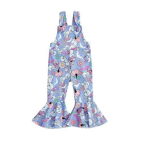 YOKJZJD Toddler Baby Girl Halloween Outfit Pumpkin Ghost Suspender Romper Jumpsuit Overalls Bell Bottom Pants Fall Clothes (Purple, 6-12 Months)