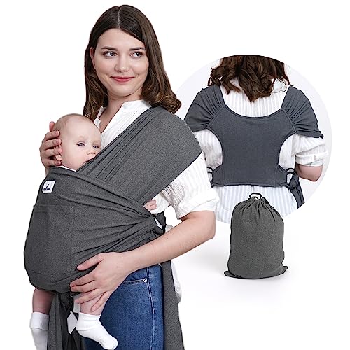 Jeroray-Baby-Wrap-Carrier-Newborn-to-Toddler, Easy Wrap Newborn Infant Baby Wraps Carrier, Plus Size Hands Free Quick Adjust Rings Baby Sling Carrier, Stretchy, Lightweight, Breathable, Grey