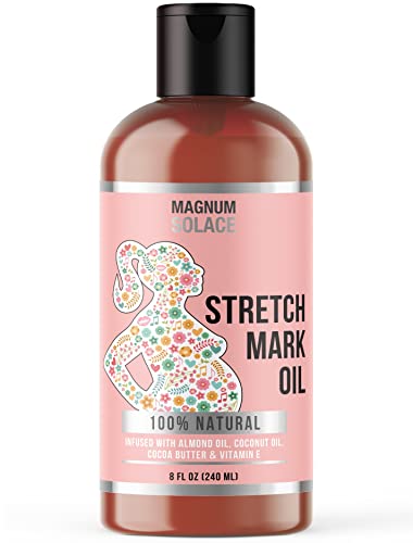 Magnum Solace Stretch Mark Oil for Pregnancy – 100% Natural Belly Oil for Pregnancy with Cocoa Butter Oil, Almond Oil for Skin – Alternative to Stretch Mark Cream for Pregnancy