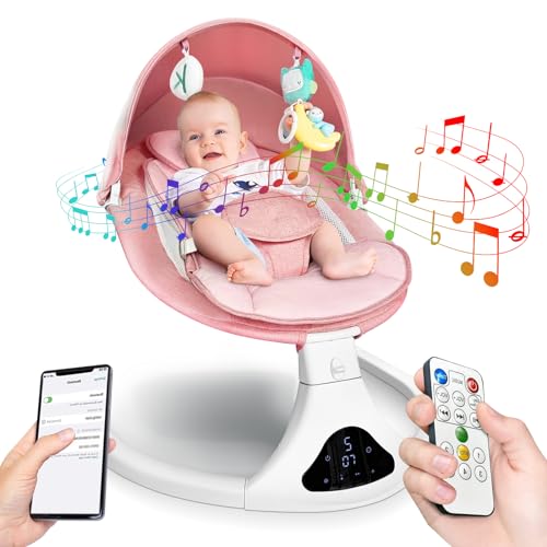 Soothing Baby Swing for Infants,Electric Portable Baby Swing for Baby 0-6 Months,Bluetooth Infant Swing for Newborn with Remote Control,12 Music,5 Speed,3 Seat Position