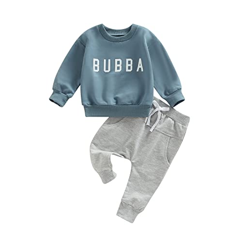 Sduydiosy Toddler Baby Boy Fall Clothes Long Sleeve Round Neck Letters Print Sweatshirt Top with Pants Cute Newborn Outfits (Letters Blue, 12-18 Months)