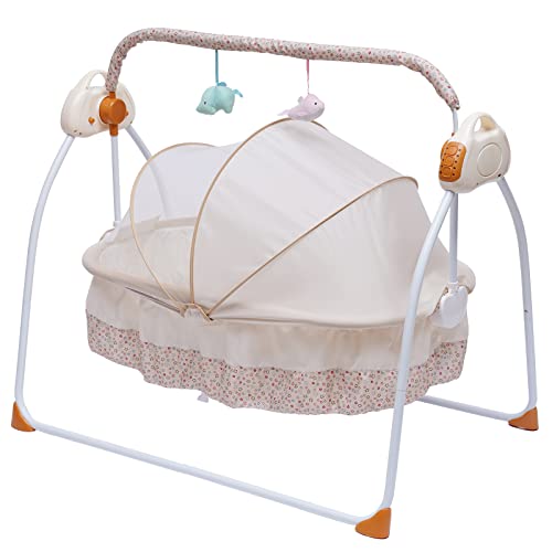 Baby Cradle Swing Bedside Bassinet , Baby Rocking Chair Bed, Electric Auto-Swing Removable Baby Cradle Crib,Infant Musical Sleeping Basket With Mosquito Net/Remote Control/Music Player (Khaki)