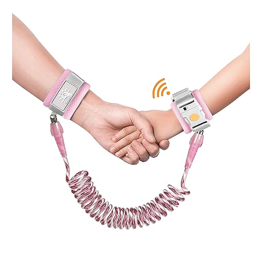 WSZCML Anti Lost Wrist Link with Induction Lock-Toddler Harness Walking Leash-Safety Baby Child Walking Wristband Leash-Upgrade with Reflective(6.5ft) – for Boys and Girls（Induction Light Pink）