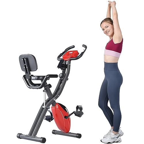 Merax Folding Exercise Bike, Upright Exercise Bike Stationary Bike with Magnetic Resistance, and Oversize Seat, Indoor Cycling Bike for Cardio Workout