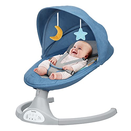 Bioby Baby Swing for Infants with 5 Sway Speeds, Electric Baby Bouncer for Newborn 5-20 Lb, 0-12 Months, Baby Rocker with Remote Control, Touch Screen, Bluetooth Music Player for Lullabies, Blue