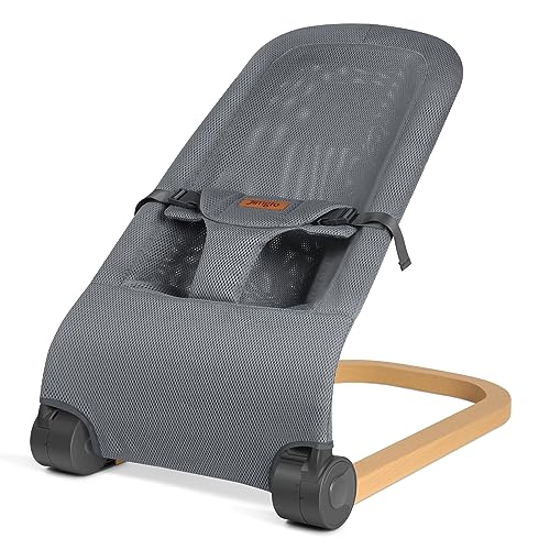 Jimglo Baby Bouncer, Portable Infant Bouncer Seat for Babies, Newborn Bouncy with Mesh, Foldable, Dark Gray