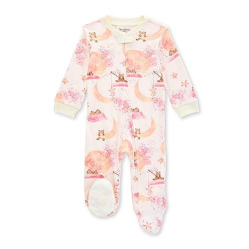 Burt’s Bees Baby Baby Girls’ Sleep and Play Pajamas, 100% Organic Cotton One-Piece Romper Jumpsuit Zip Front Pjs, Sweet Dreams Little Bear, 3 Months