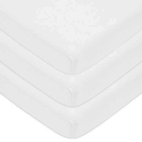 American Baby Company 3 Pack 100% Natural Cotton Jersey Knit Fitted Pack N Play Playard Sheet, White, Soft Breathable, for Boys and Girls , 27 x 39 Inch (Pack of 3)